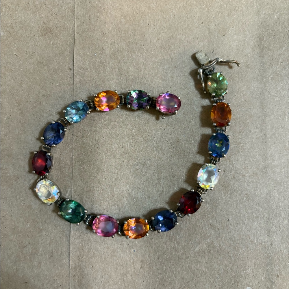 927 India Sterling Silver Multicolor Gemstone Bracelet